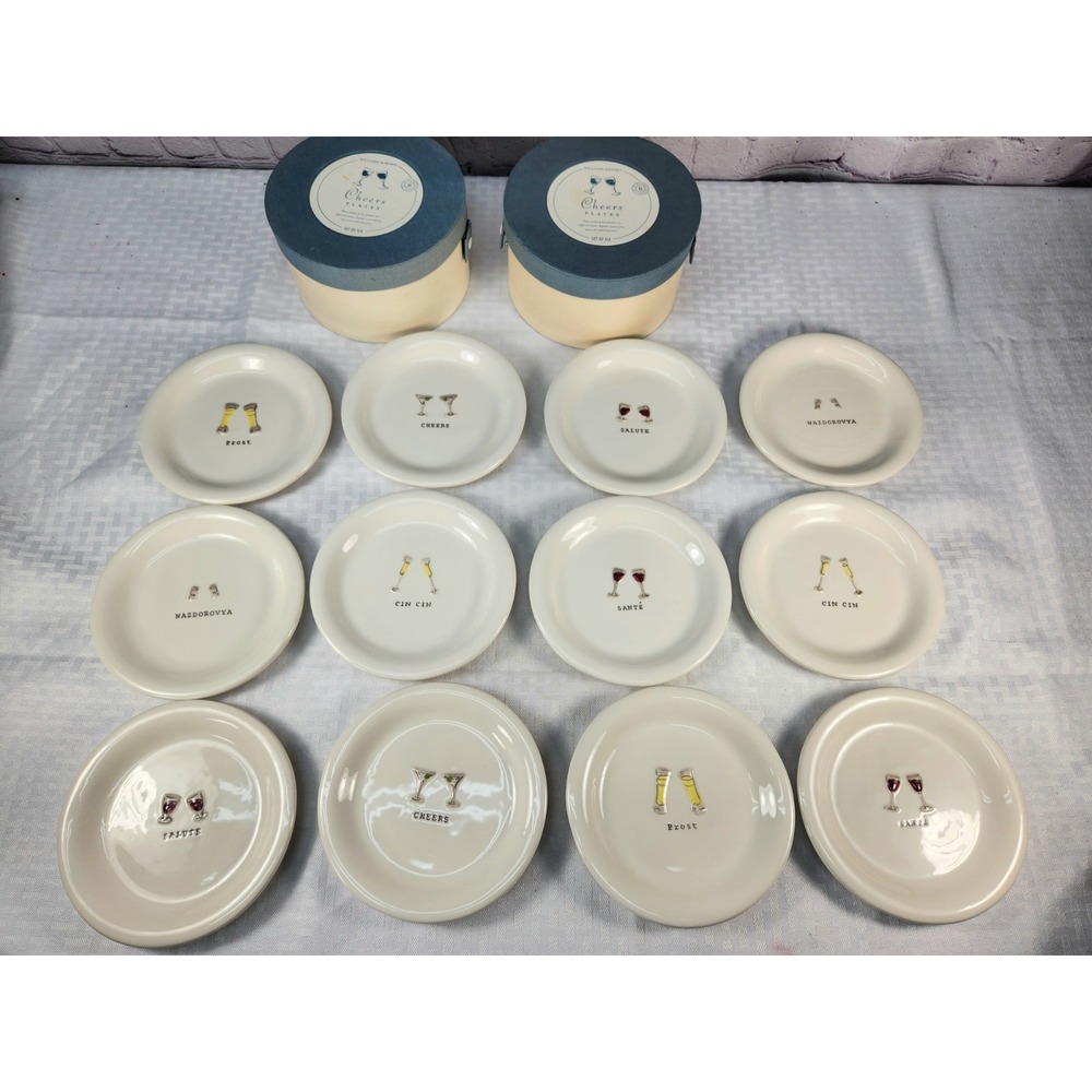 Two Sets! 12 Williams Sonoma CHEERS Appetizer Dessert Plates Wine & Cheese 2004
